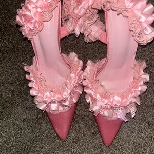 Elegant Pink Ruffle Heels